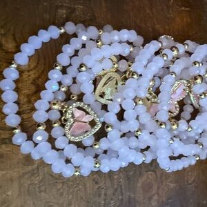 Gold and Pink Heart Charm Bracelet